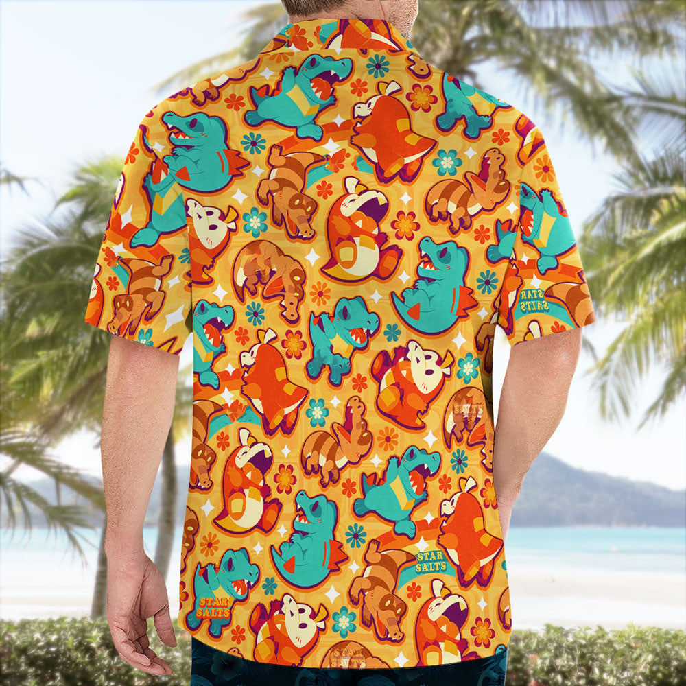 Crocodile Rock Button Up Hawaiian Shirt Retro Tropical Party Style