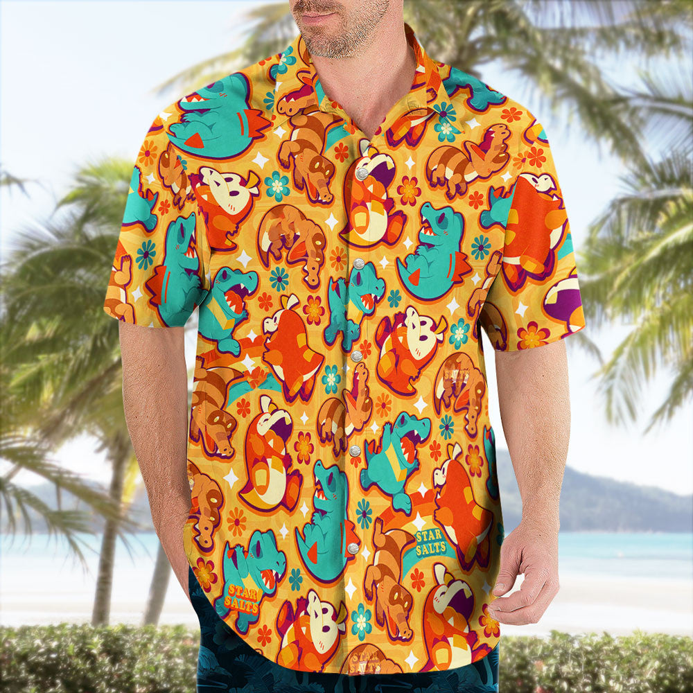 Crocodile Rock Button Up Hawaiian Shirt Retro Tropical Party Style