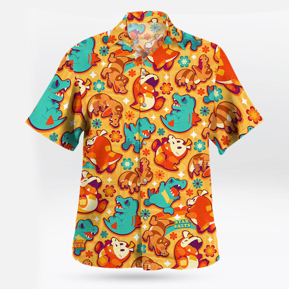 Totodile Crocodile Rock Button Up Hawaiian Shirt Retro Tropical Party Style