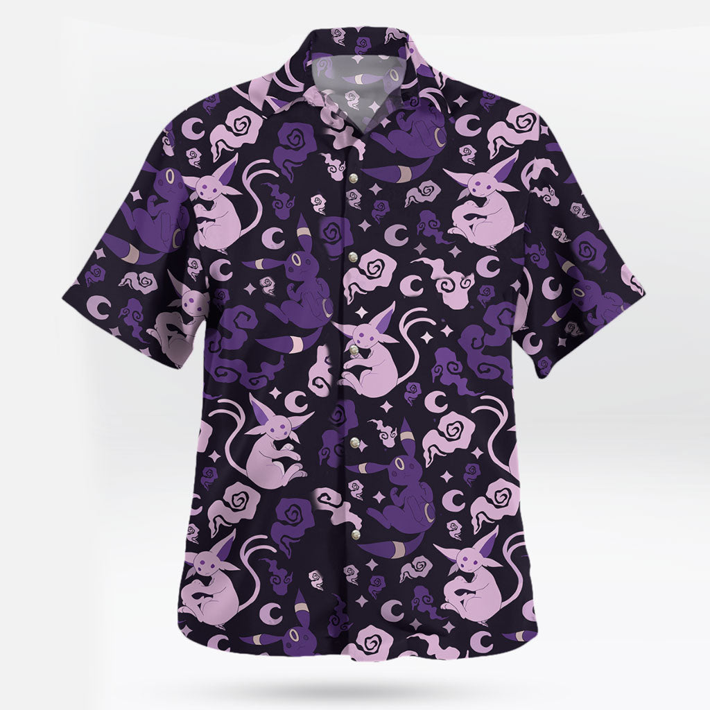 Anime Pokemon Espeon and Umbreon Purple Night Hawaiian Shirt