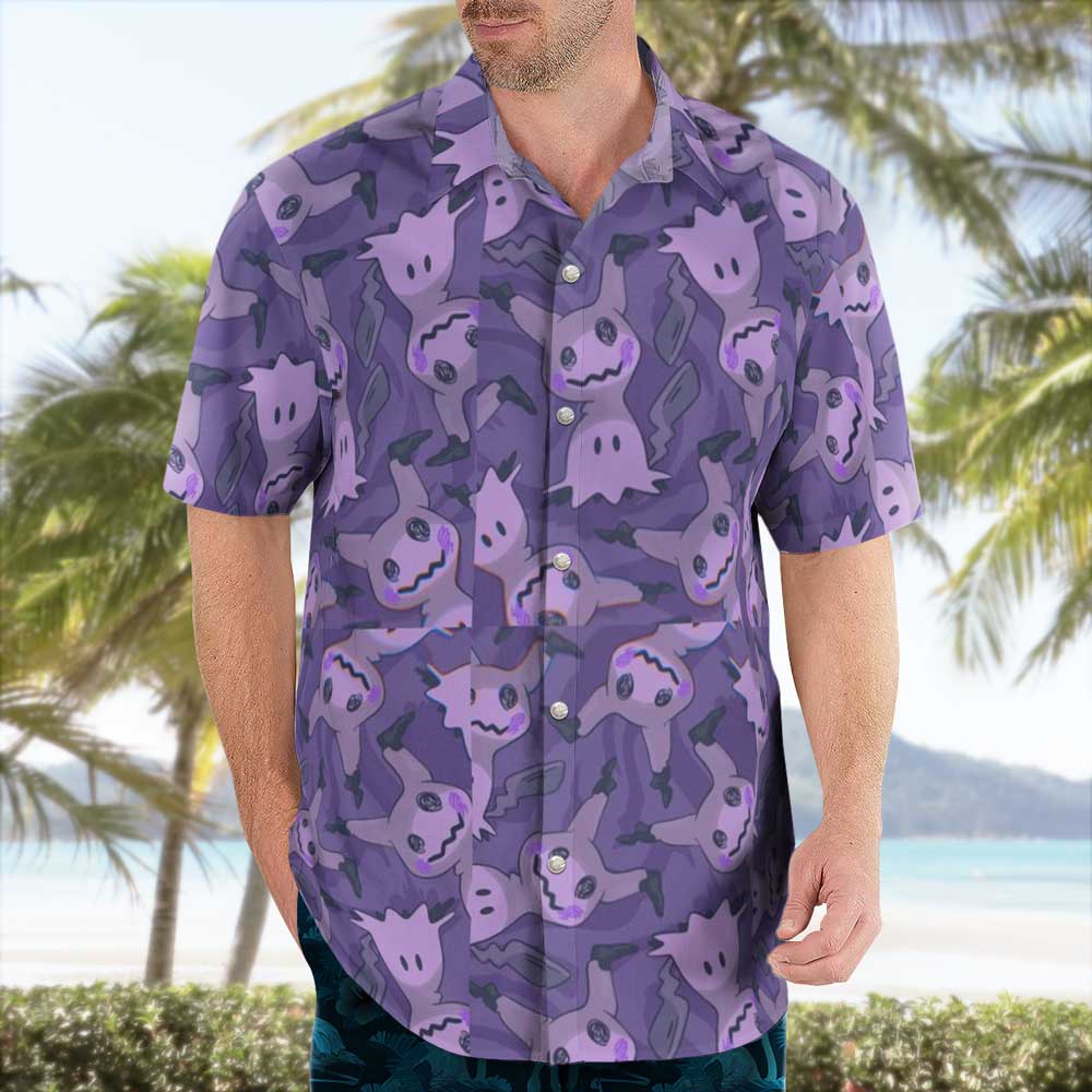 Purple Ghost Button-Up Hawaiian Shirt