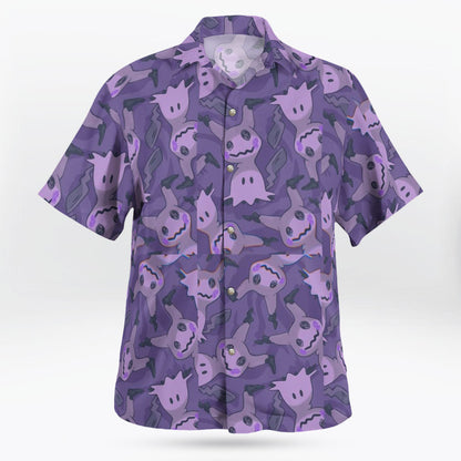 Purple Mimikyu Ghost Button-Up Hawaiian Shirt