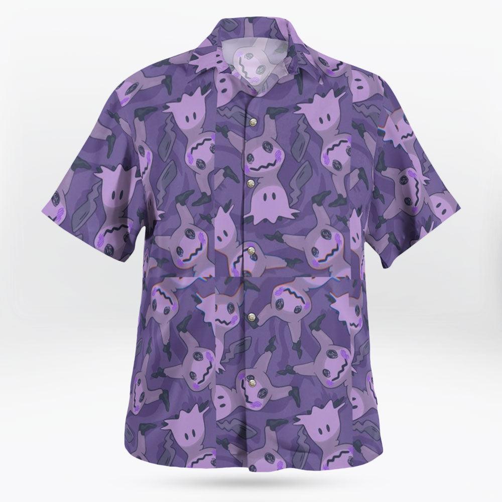 Purple Mimikyu Ghost Button-Up Hawaiian Shirt