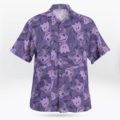 Purple Mimikyu Ghost Button-Up Hawaiian Shirt