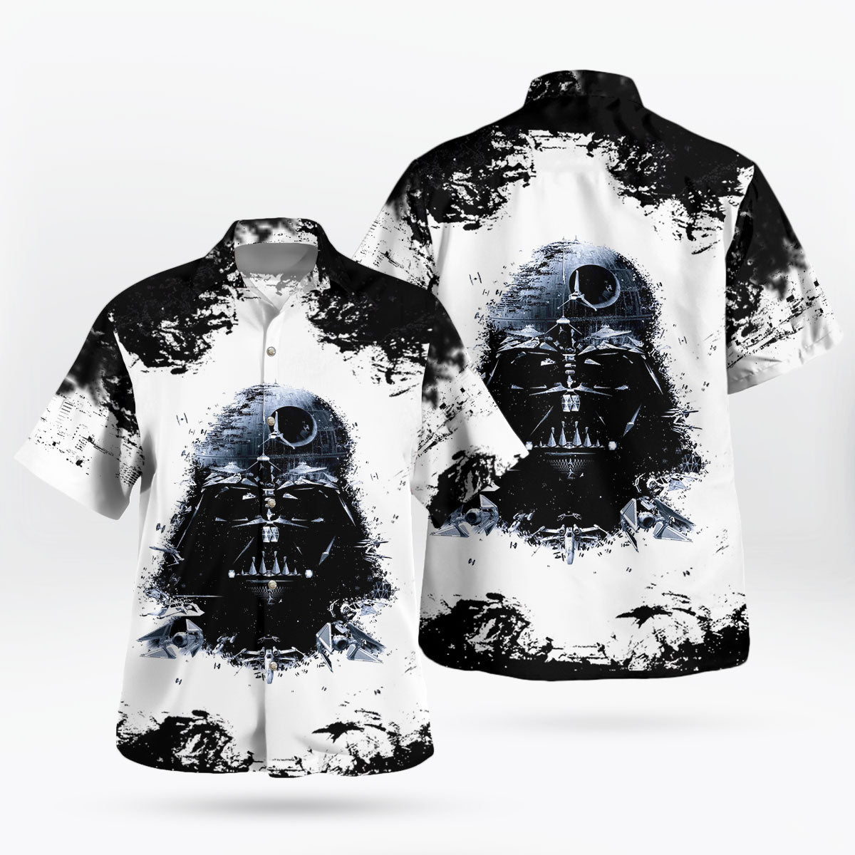 Black White Space Station Aloha Hawaiian Shirt