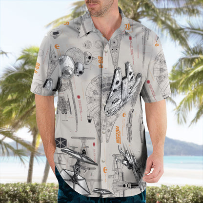 Galactic Spaceship Blueprint Hawaiian Shirt