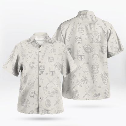 White Minimalist Galactic Hawaiian Shirt