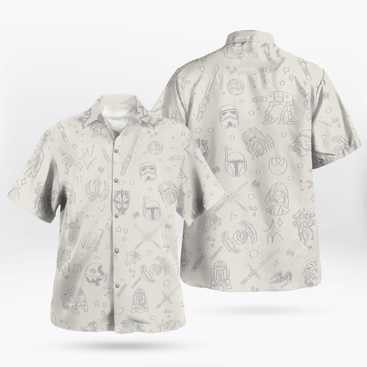 White Minimalist Galactic Hawaiian Shirt