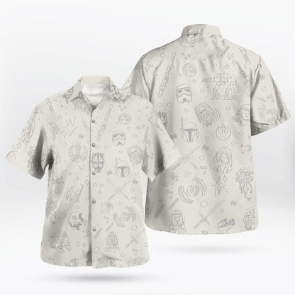 White Minimalist Galactic Hawaiian Shirt