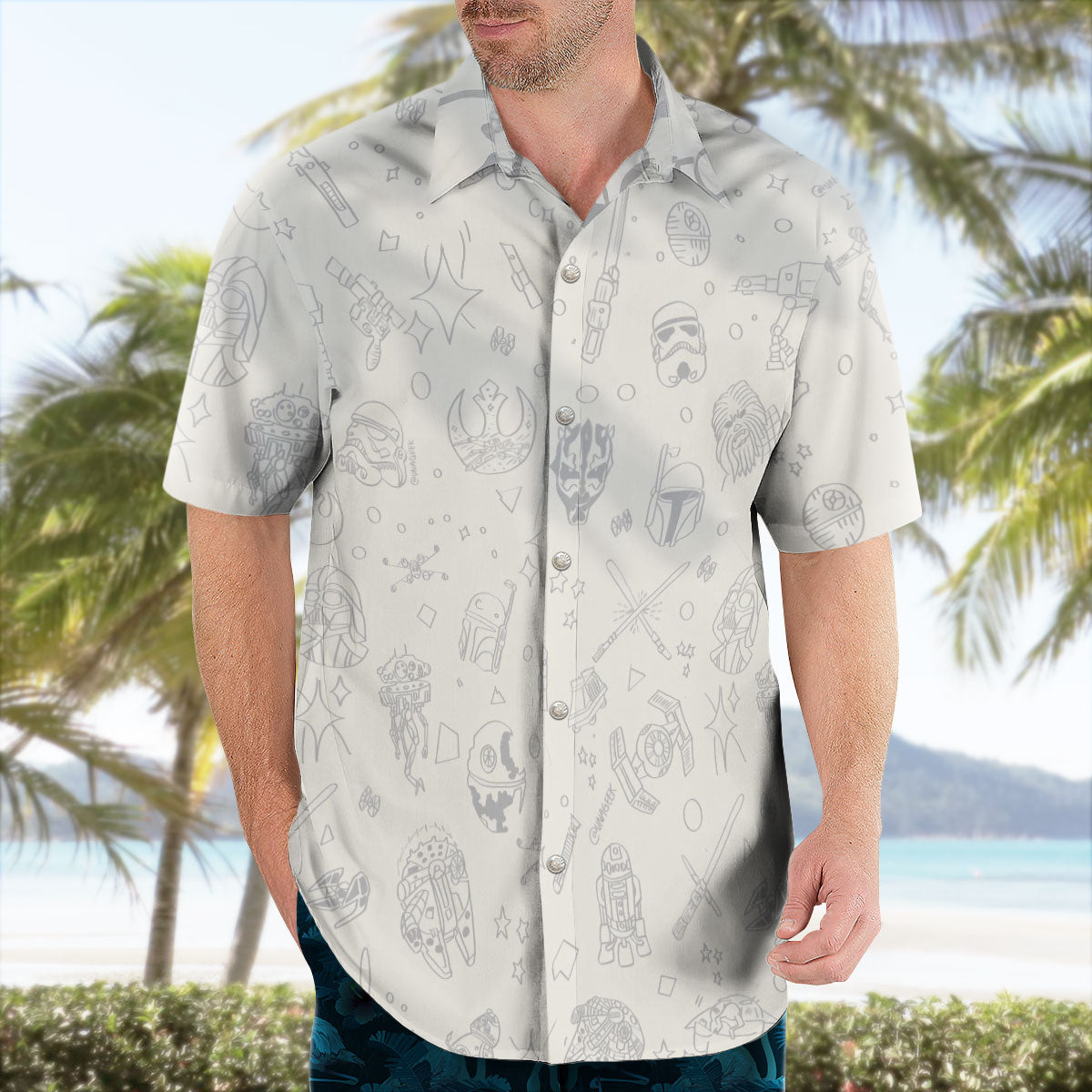 White Minimalist Galactic Hawaiian Shirt