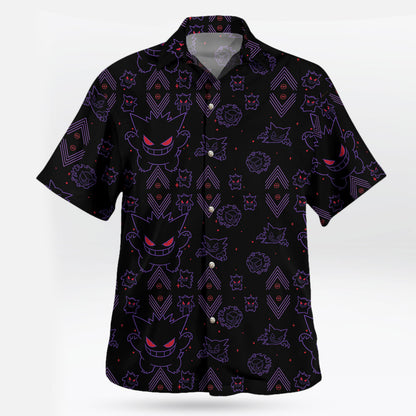 Pokémon Gengar Neon Shadow Tropical Hawaiian Shirt
