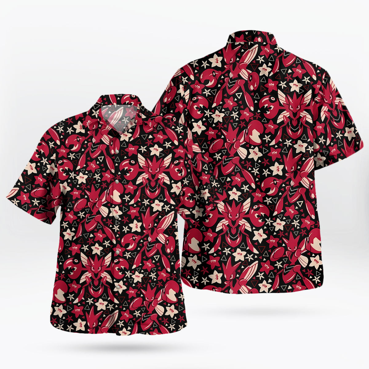 Red Floral Pattern Hawaiian Shirt