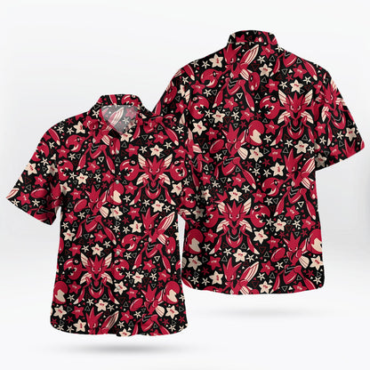 Red Floral Pattern Hawaiian Shirt