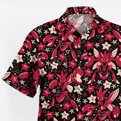 Red Floral Pattern Hawaiian Shirt