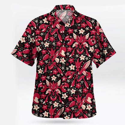 Scizor Red Floral Pattern Pokemon Hawaiian Shirt