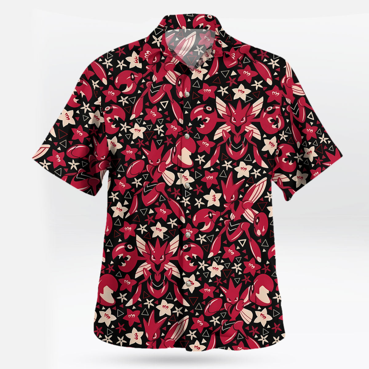 Scizor Red Floral Pattern Pokemon Hawaiian Shirt