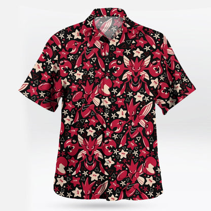 Scizor Red Floral Pattern Pokemon Hawaiian Shirt