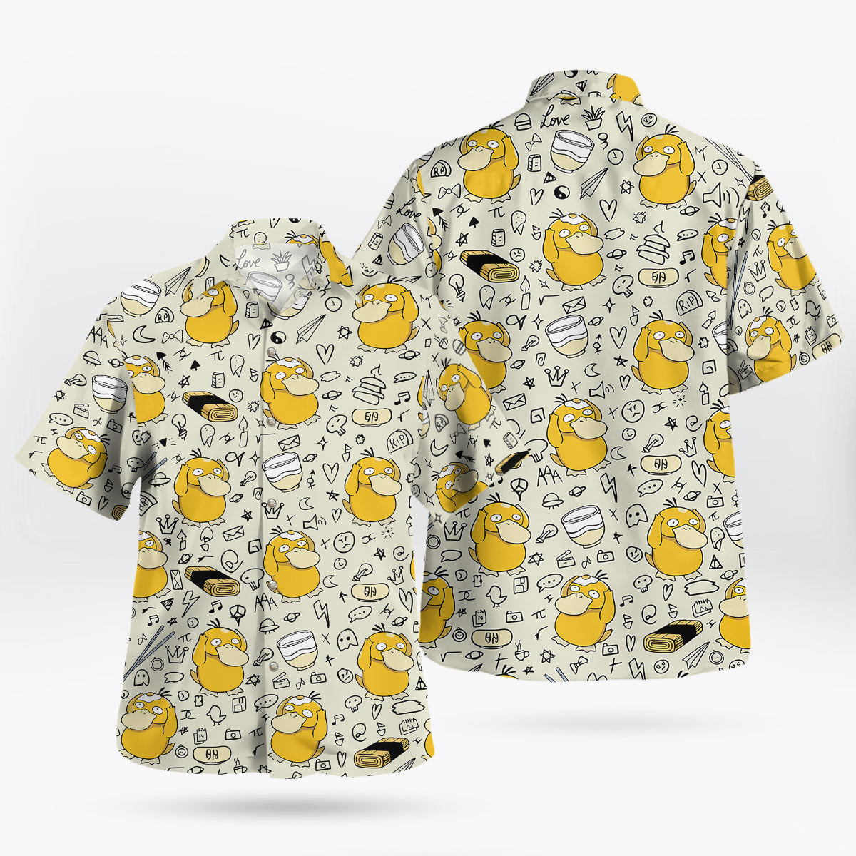 Cream Doodle Pattern Hawaiian Shirt