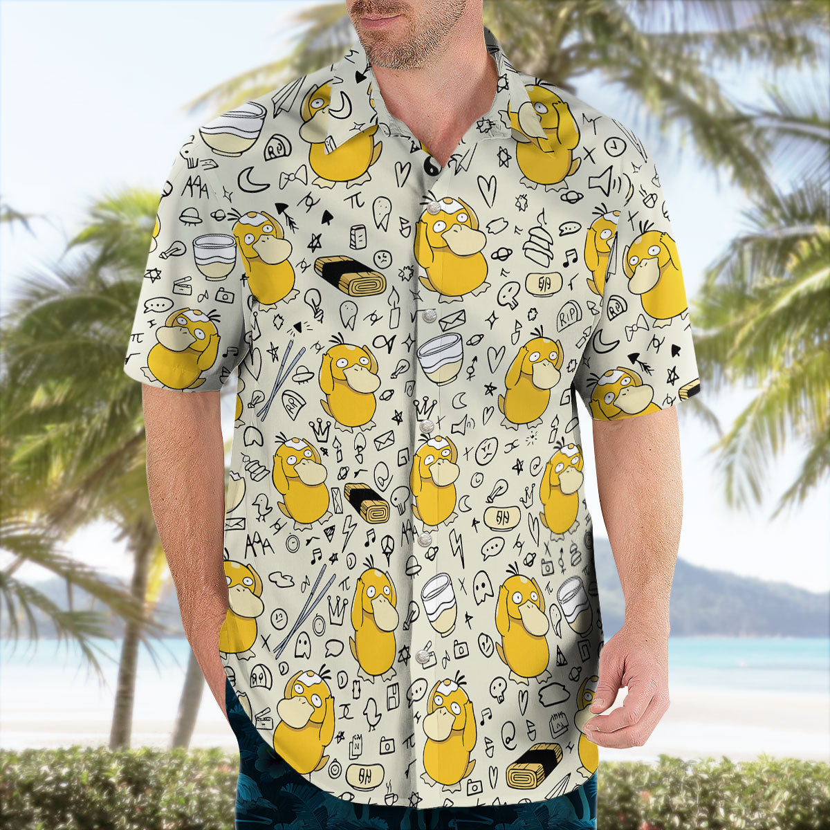 Cream Doodle Pattern Hawaiian Shirt