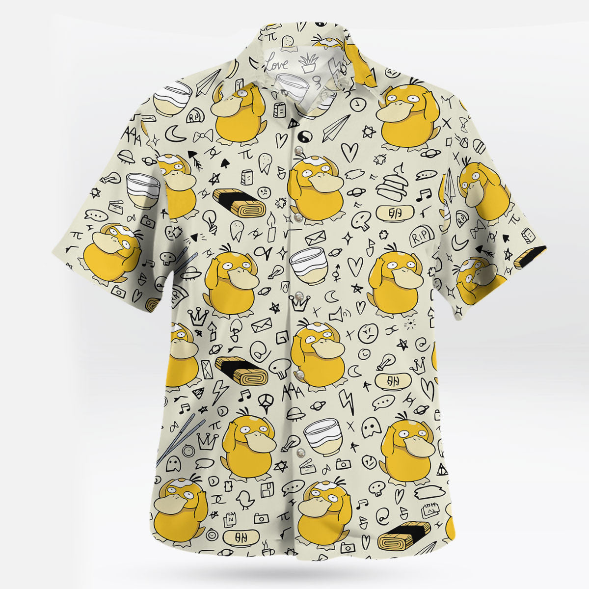 Cream Psyduck Doodle Pattern Pokémon Hawaiian Shirt