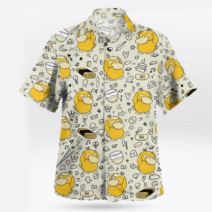 Cream Psyduck Doodle Pattern Pokémon Hawaiian Shirt