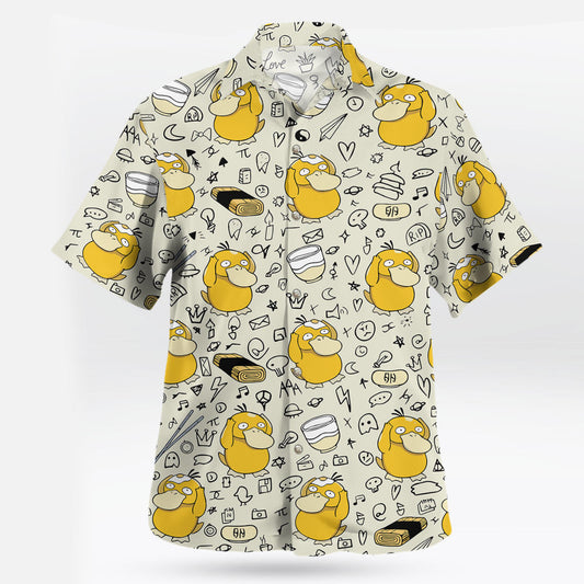Cream Psyduck Doodle Pattern Pokémon Hawaiian Shirt