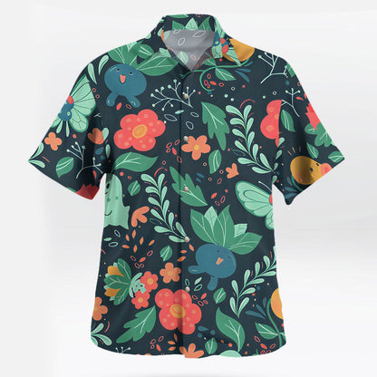 Leafy Floral Pattern Hawaiian Shirt Print