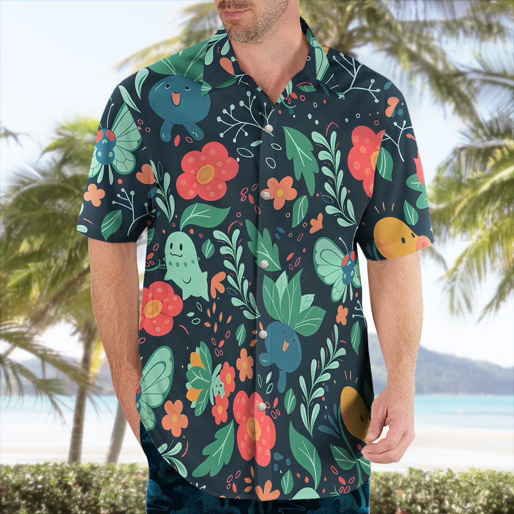 Leafy Floral Pattern Hawaiian Shirt Print