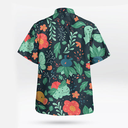 Leafy Floral Pattern Hawaiian Shirt Print