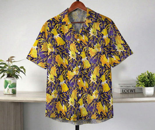 Anime Jolteon Electric Pattern Pokemon Hawaiian Shirt