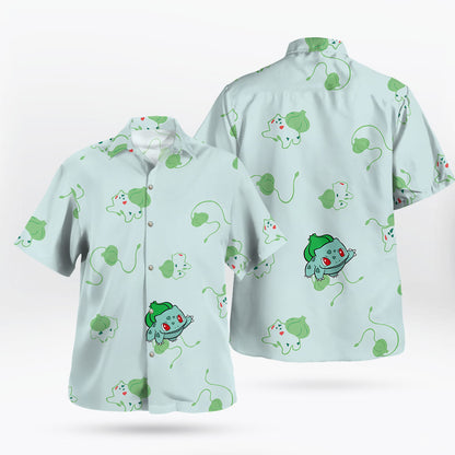 Cute Green Leaf Print Hawaiian Shirt