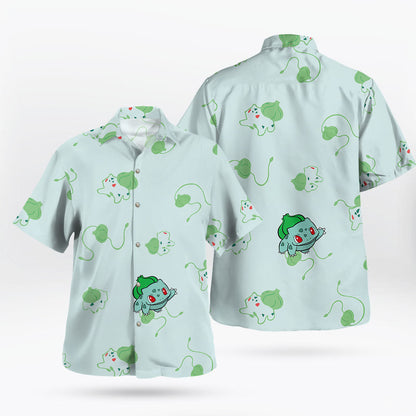 Cute Green Leaf Print Hawaiian Shirt
