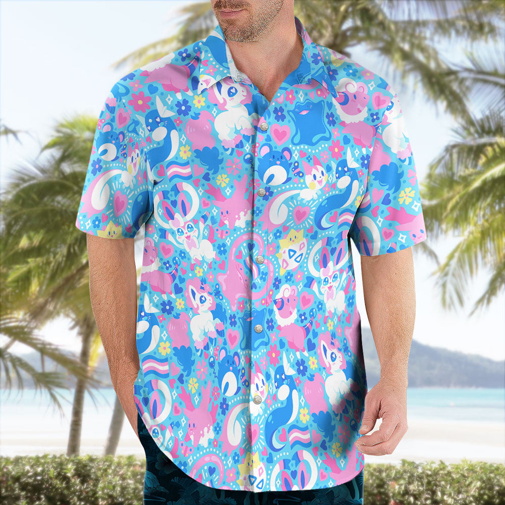 Cute Pink And Blue Tropical Hawaiian Shirt