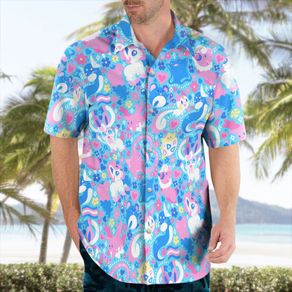 Cute Pink And Blue Tropical Hawaiian Shirt