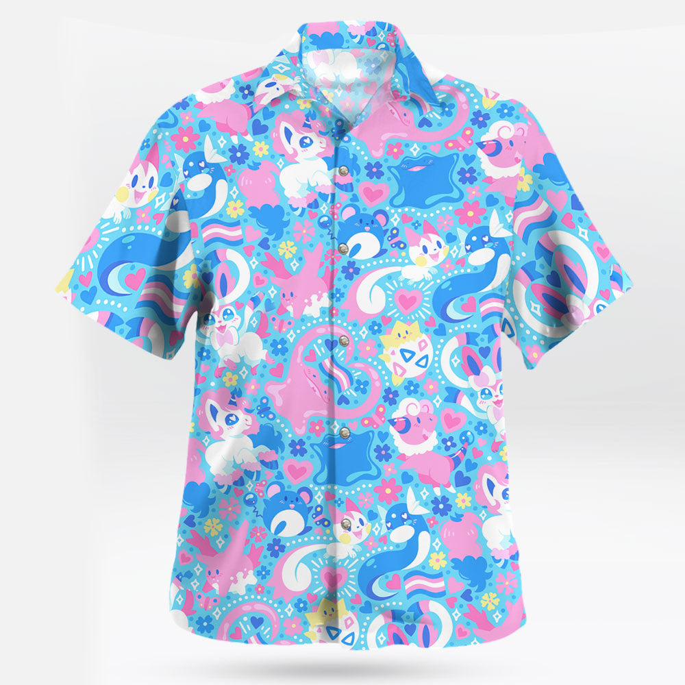 Cute Pokemon Hawaiian Shirt Pink and Blue Tropical Vibes
