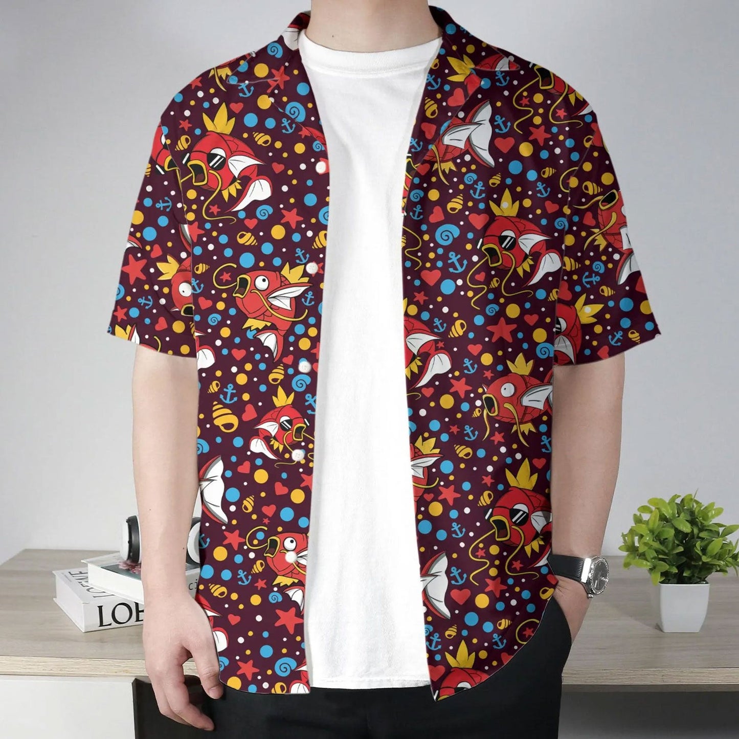 Burgundy Fish Pattern Hawaiian Shirt