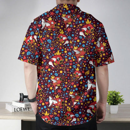 Burgundy Fish Pattern Hawaiian Shirt