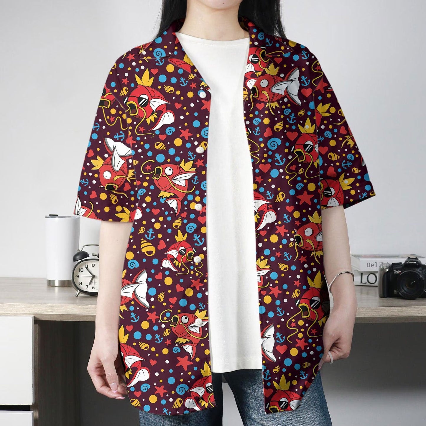 Burgundy Fish Pattern Hawaiian Shirt