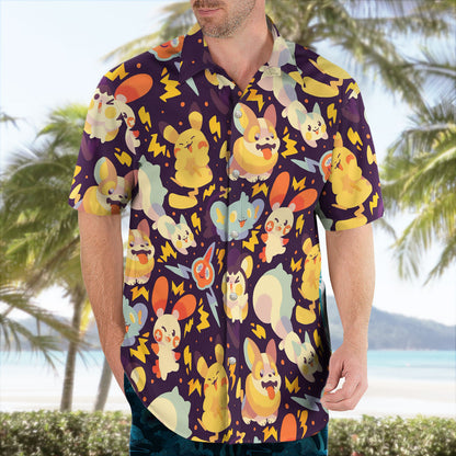 Yellow Character Friends Pattern Hawaiian Shirt