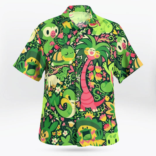 Green Grass Type Pattern Pokemon Hawaiian Shirt For Men And Women
