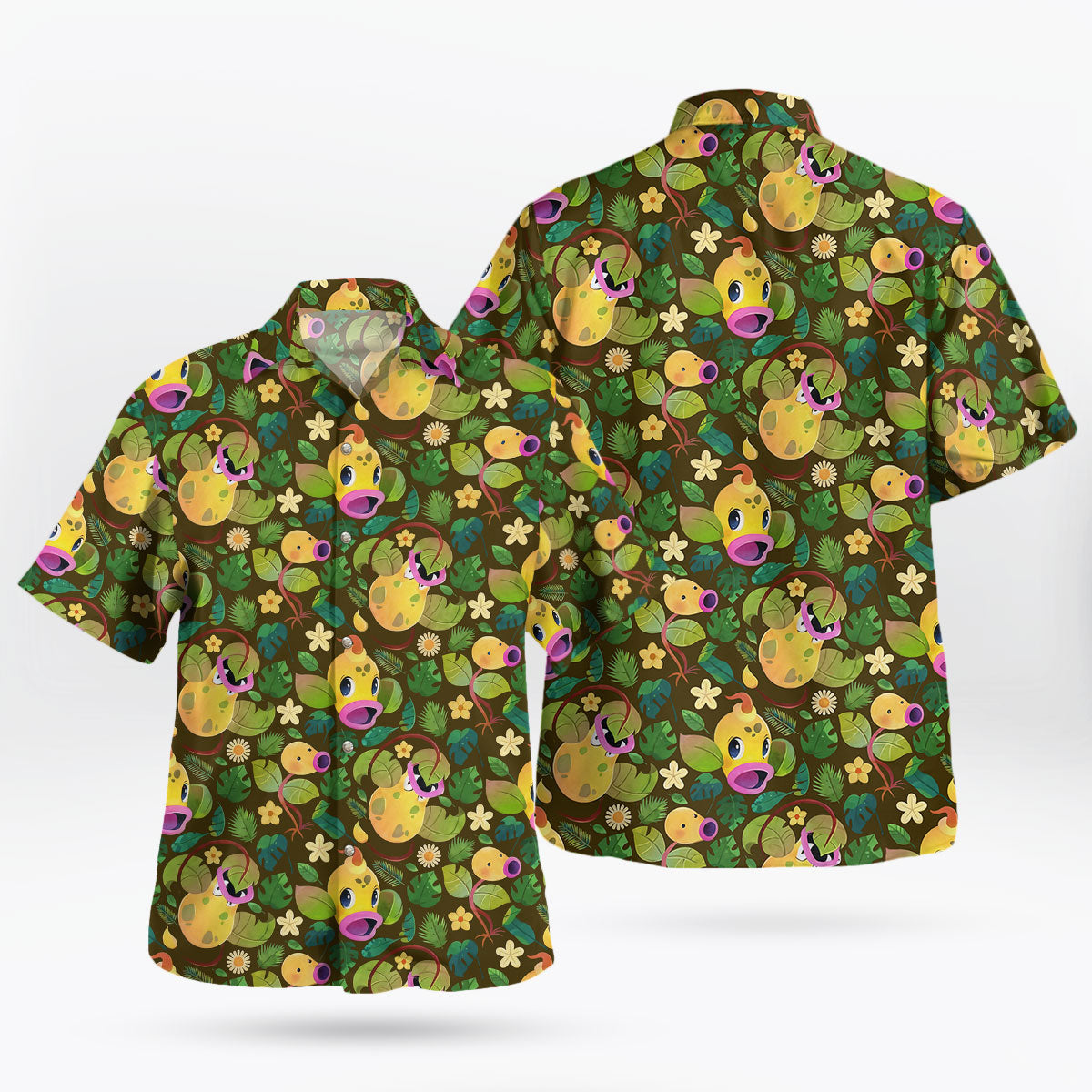 Brown Jungle Leaf Pattern Hawaiian Shirt