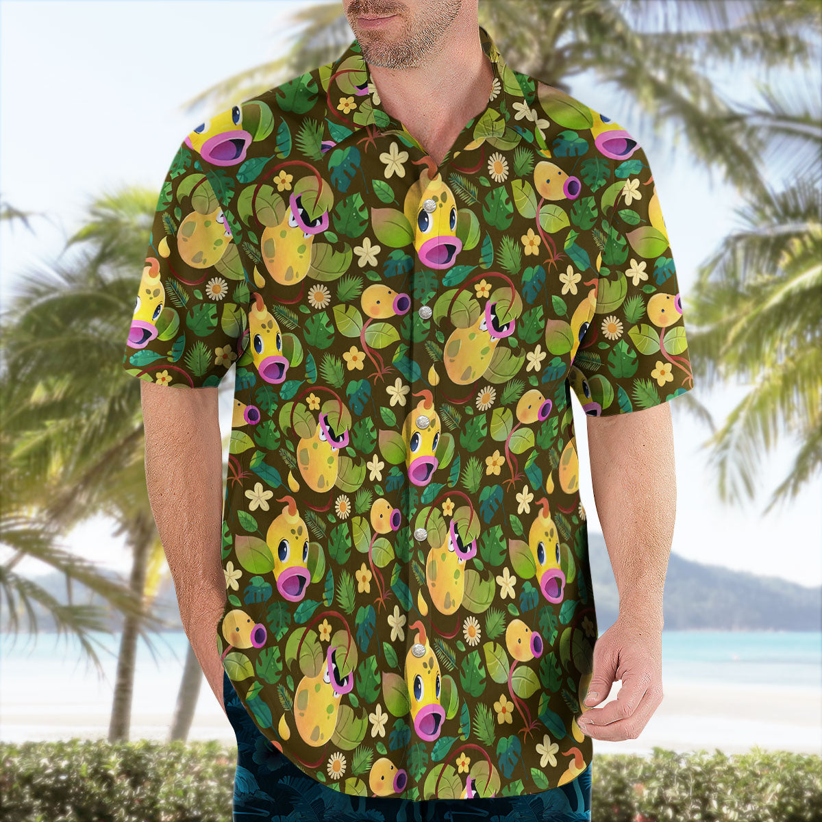 Brown Jungle Leaf Pattern Hawaiian Shirt
