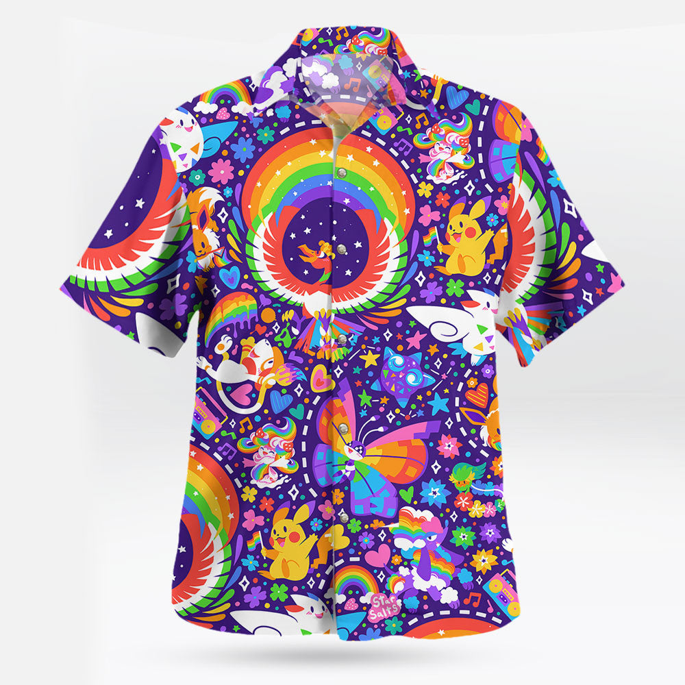Rainbow Style Pokemon Hawaiian Shirt Colorful Aloha Vibes