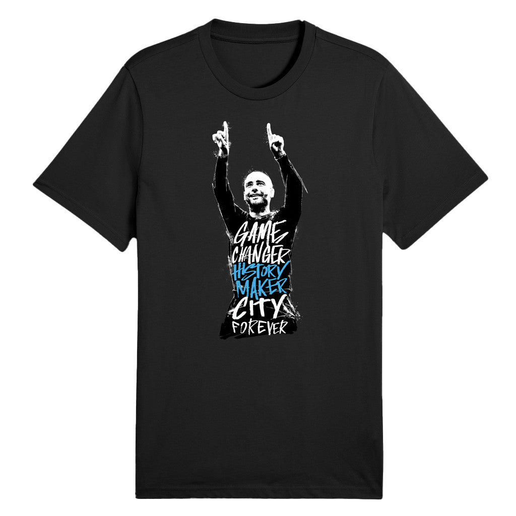 Unisex Manchester City Pep Game Changer History Maker City Forever Graphic T-Shirt for Soccer Fans
