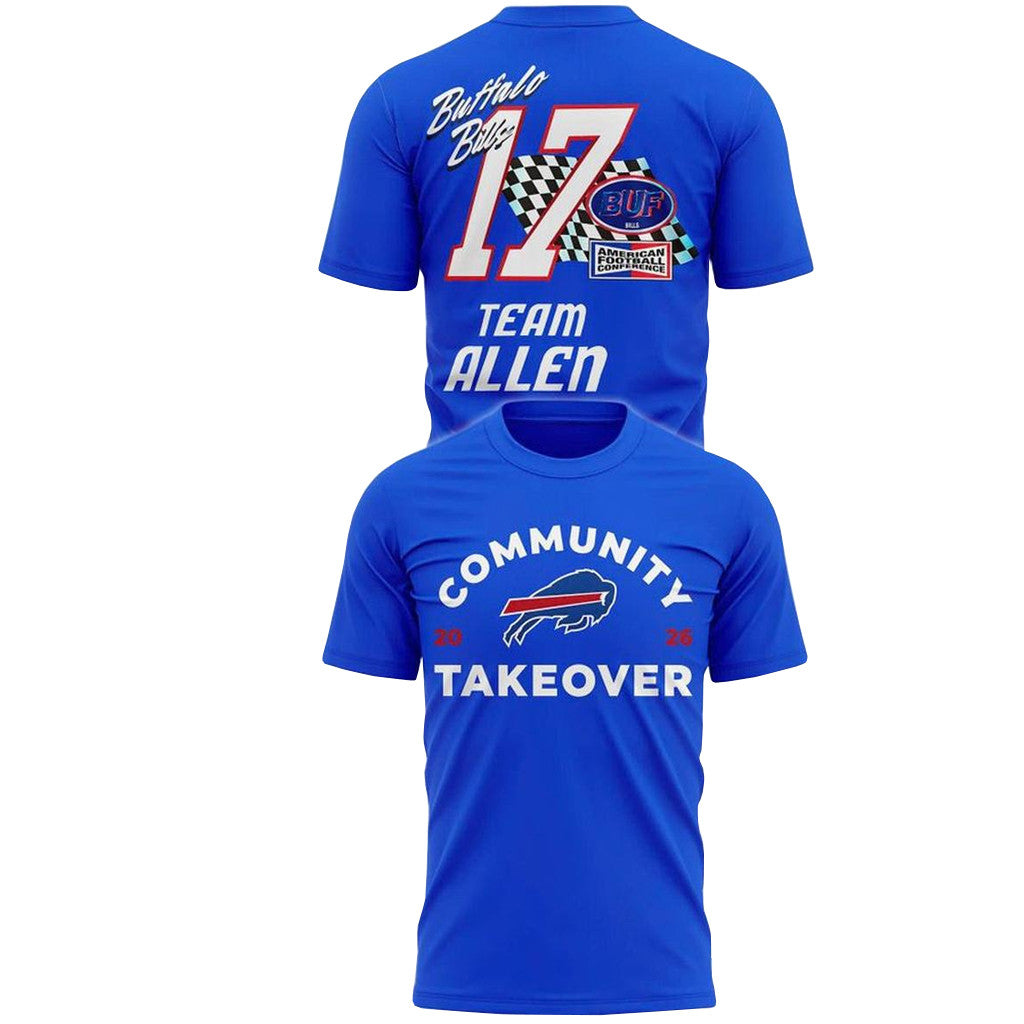 Unisex Buffalo Bills Community Takeover Josh Allen 2026 All Blue Day Graphic Shirt for Football Fans