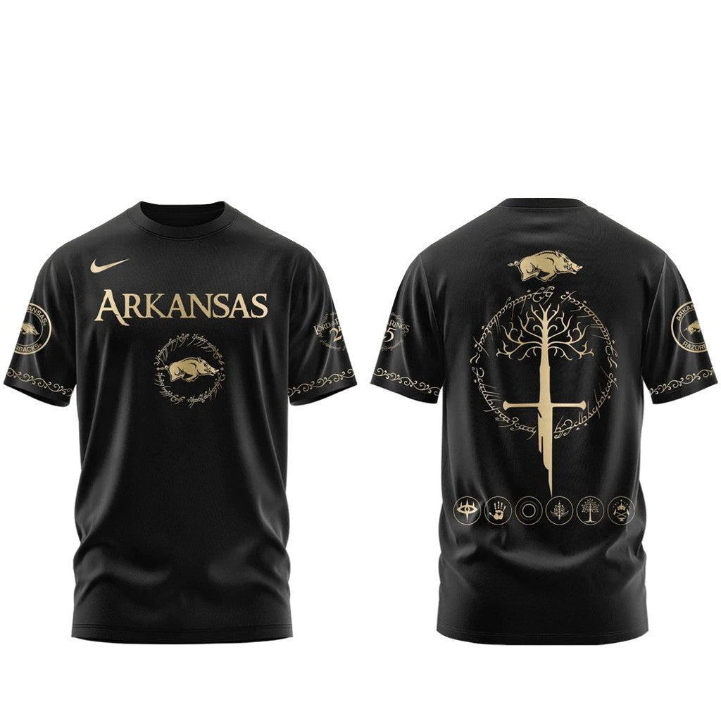 Unisex Arkansas Razorbacks Lord Of The Rings 2026 Black Graphic Shirt for College Sports Fans