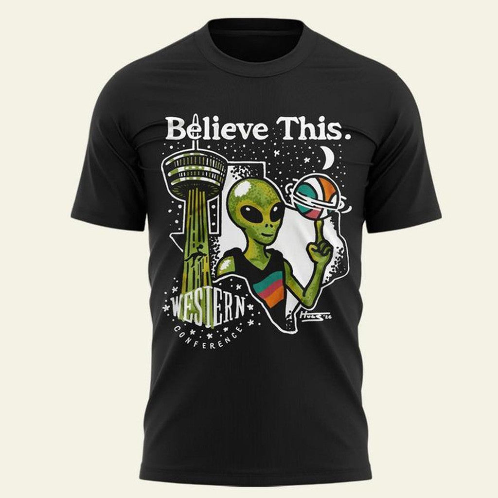 Unisex San Antonio Spurs Western Conference Finals 2026 Believe This Alien Graphic Shirt for Basketball Fans