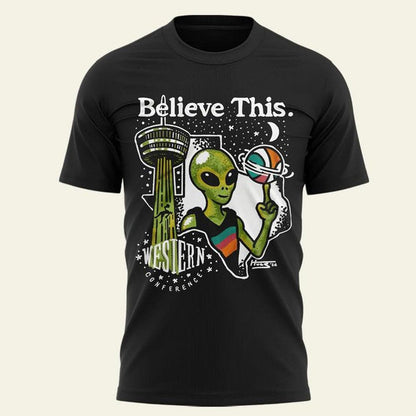 Unisex San Antonio Spurs Western Conference Finals 2026 Believe This Alien Graphic Shirt for Basketball Fans
