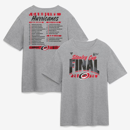 Unisex Carolina Hurricanes Heather Gray 2026 Stanley Cup Final Roster Graphic Shirt for Hockey Fans