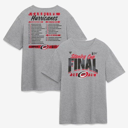 Unisex Carolina Hurricanes Heather Gray 2026 Stanley Cup Final Roster Graphic Shirt for Hockey Fans